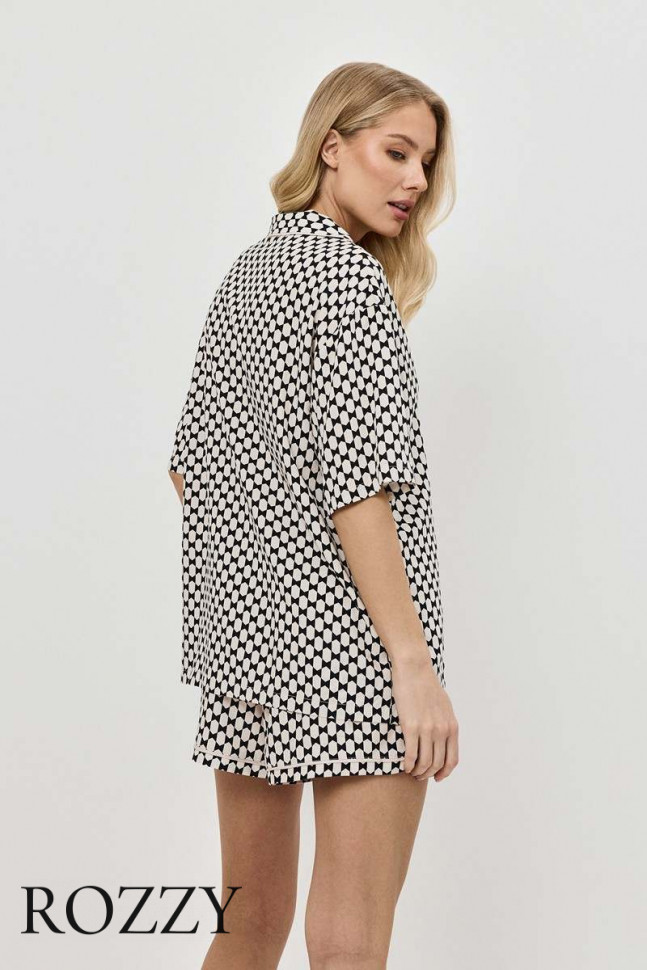 Пижама вискозная с шортами Aruelle Vesper черный/песочный