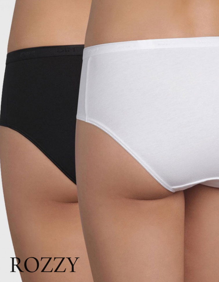 Трусы классика хлопковые DIM Coton Bio 4D98 белый/черный (уп.2шт.)