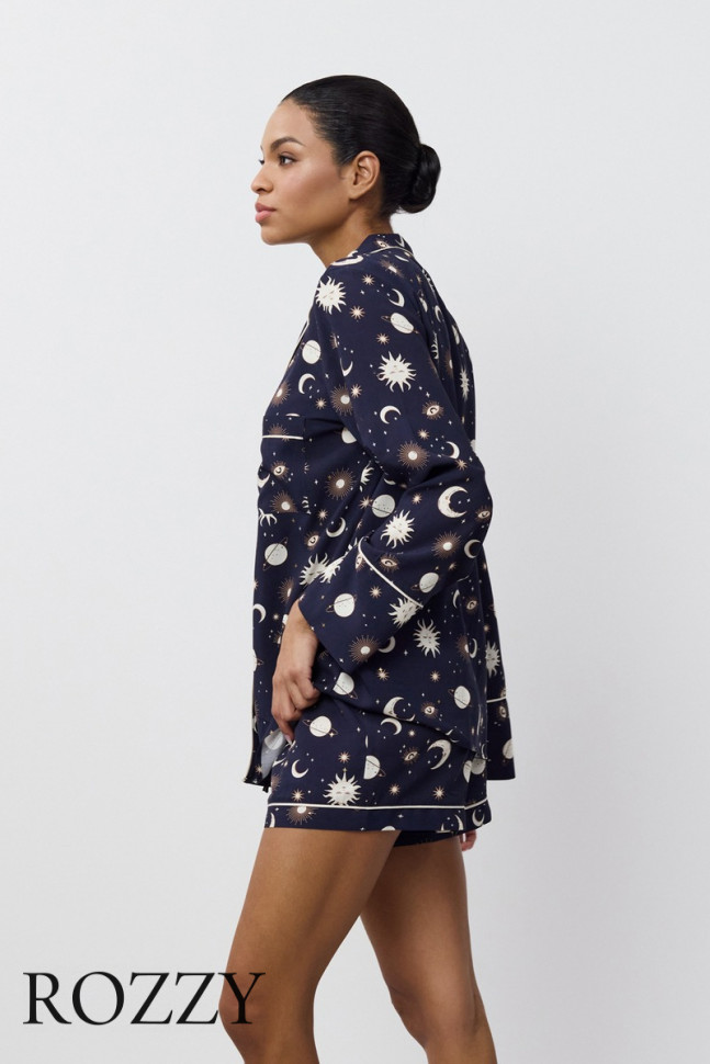 Пижама вискозная с шортами Aruelle Venus темно-синий/кремовый