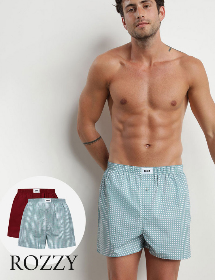 Трусы боксеры мужские DIM 0DI6 клетка/красный (уп.2шт.)