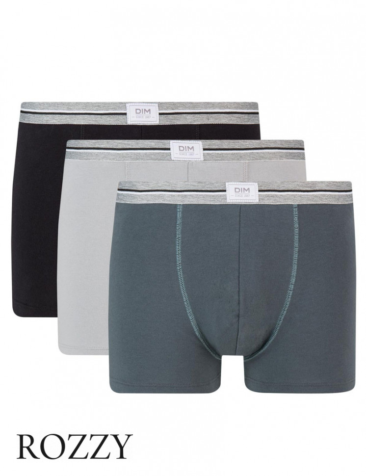 Трусы шорты мужские DIM 09B7 серый/гранит/черный (уп.3шт.)