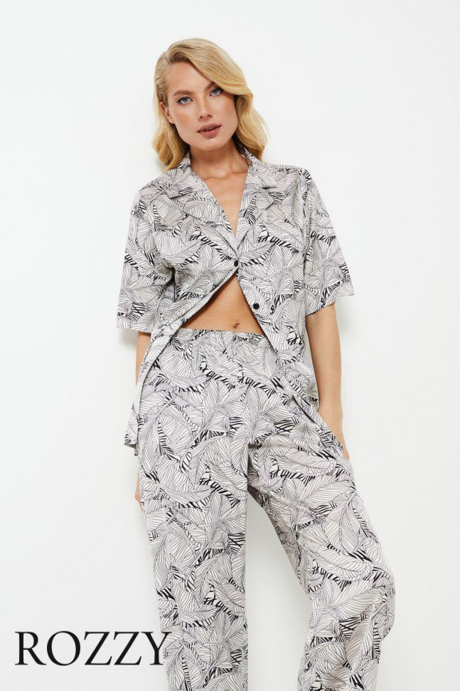 Пижама атласная Aruelle Klaudie молочный/черный