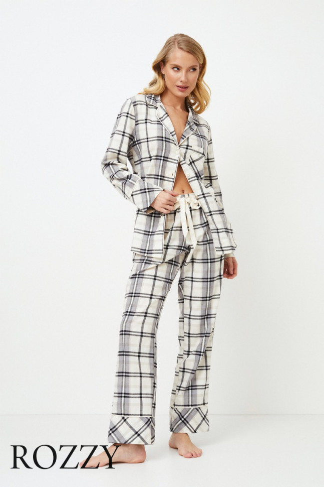 Пижама фланелевая Aruelle Henrietta серый/молочный