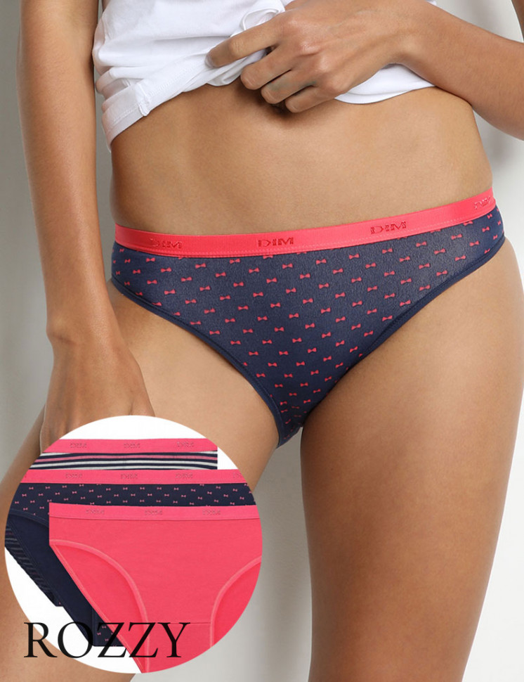 Трусы слипы хлопковые DIM Les Pockets Cotton 4C17 розы (уп.3шт.)