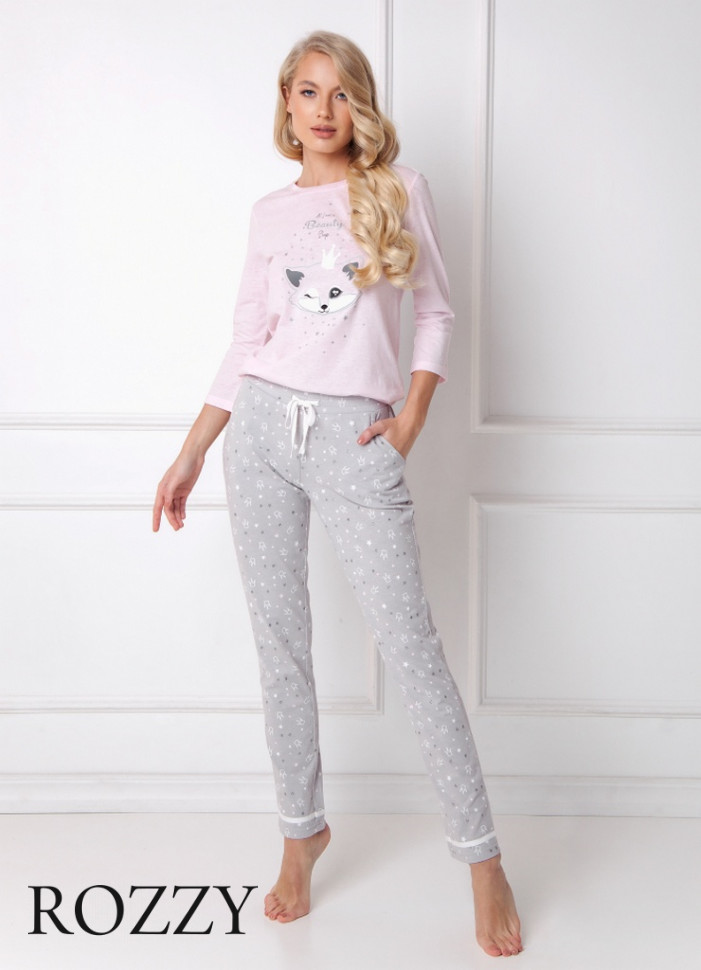Пижама хлопковая Aruelle Therry светло-серый/светло-розовый