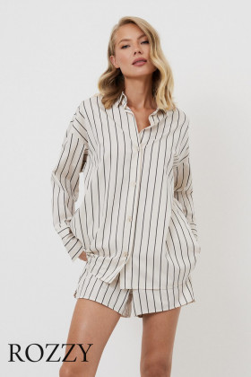 Костюм домашний хлопковый с шортами Aruelle Seraphine Set кремовый