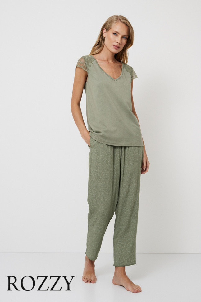 Пижама вискозная Aruelle Odelia оливковый