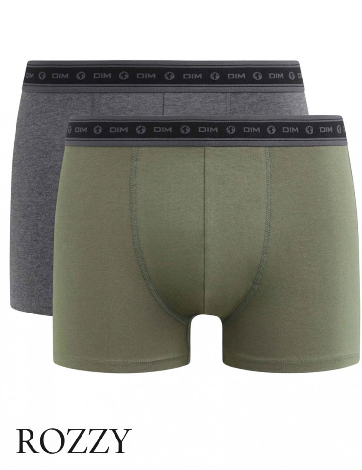 Трусы шорты мужские DIM 0A6C серый/зеленый (уп.2шт.)