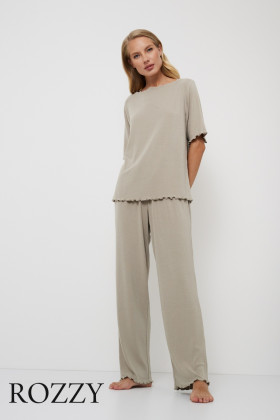 Пижама вискозная Aruelle Callie Set серо-бежевый