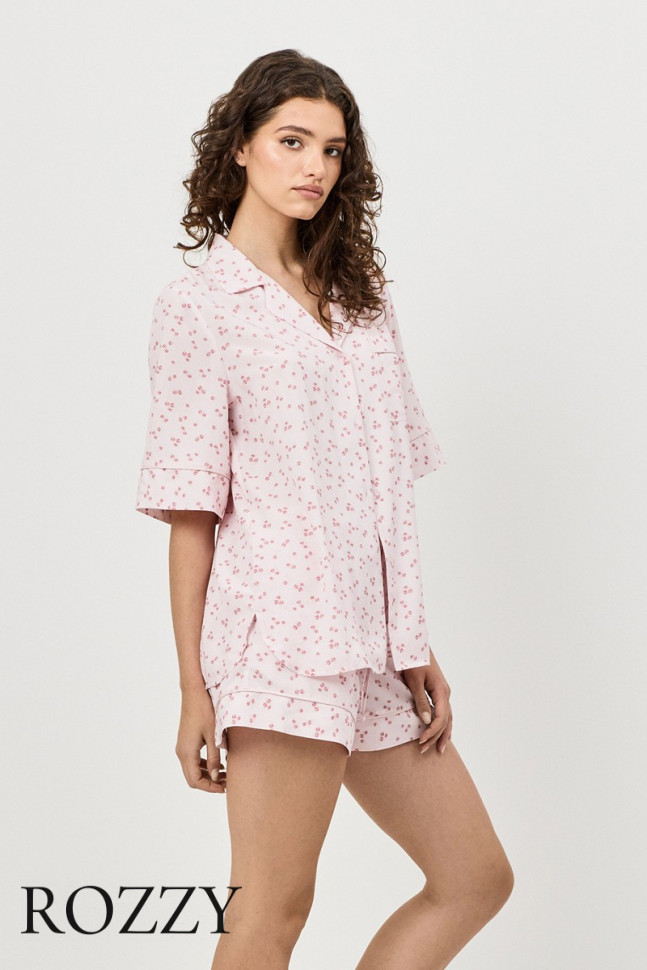 Пижама вискозная с шортами Aruelle Blossom светло-розовый