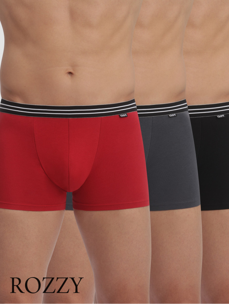 Трусы шорты мужские DIM 6578/3 кармин/серый/черный (уп.3шт.)