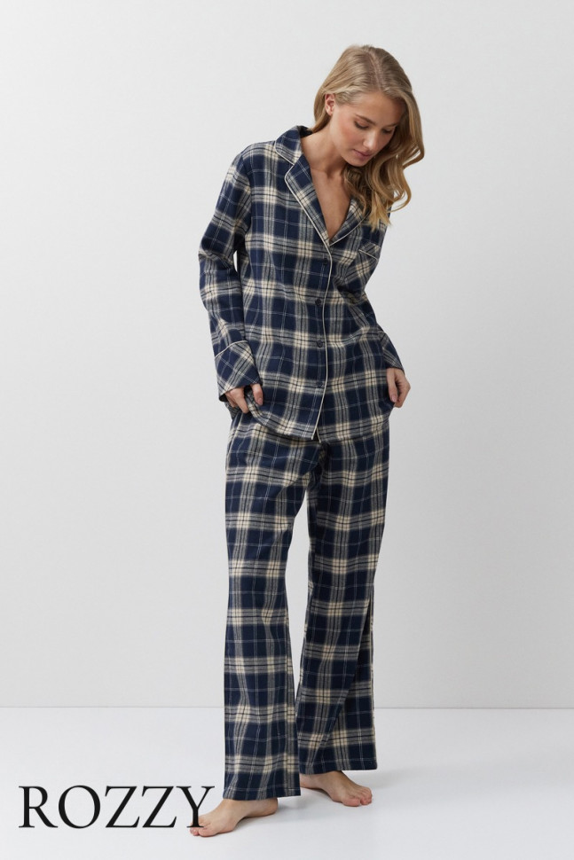 Пижама фланелевая Aruelle Laurence темно-синий/бежевый