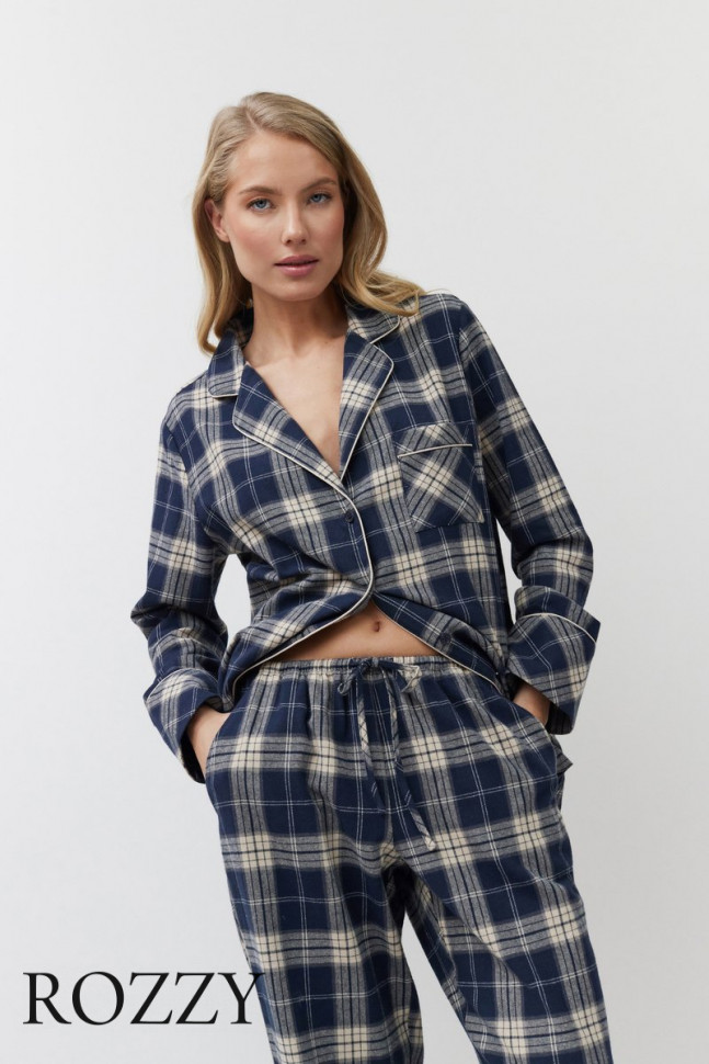 Пижама фланелевая Aruelle Laurence темно-синий/бежевый